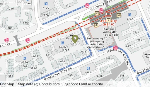 Location map of Blk 672 Woodlands Dr 71, a HDB resale block in Woodlands, Singapore