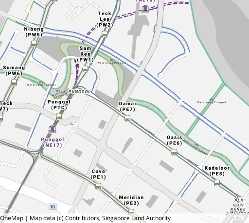 Map of the area around Blk 679A Punggol Dr in Punggol, showing 400 m and 1 km rings and 4 primary schools within 1 km