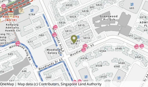 Location map of Blk 681B Woodlands Dr 62, a HDB resale block in Woodlands, Singapore