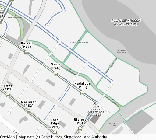 Map of the area around Blk 684A Edgedale Plains in Punggol, showing 400 m and 1 km rings and 5 primary schools within 1 km