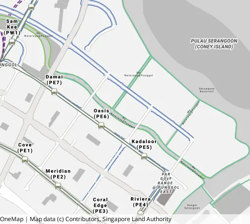 Map of the area around Blk 684C Edgedale Plains in Punggol, showing 400 m and 1 km rings and 5 primary schools within 1 km