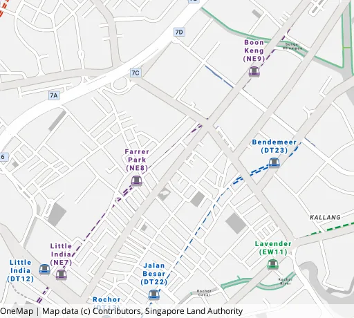 Map of the area around Blk 685 Race Course Rd in Kallang/Whampoa, showing 400 m and 1 km rings and 2 primary schools within 1 km