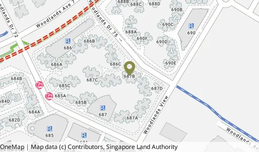 Location map of Blk 687B Woodlands Dr 75, a HDB resale block in Woodlands, Singapore