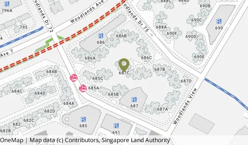 Location map of Blk 687C Woodlands Dr 75, a HDB resale block in Woodlands, Singapore