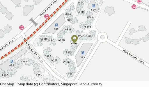 Location map of Blk 690B Woodlands Dr 75, a HDB resale block in Woodlands, Singapore