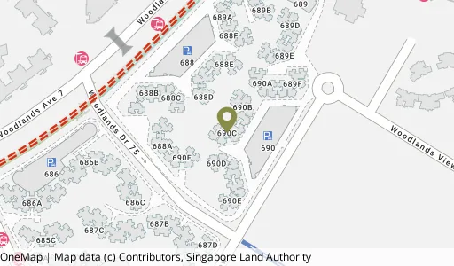Location map of Blk 690C Woodlands Dr 75, a HDB resale block in Woodlands, Singapore