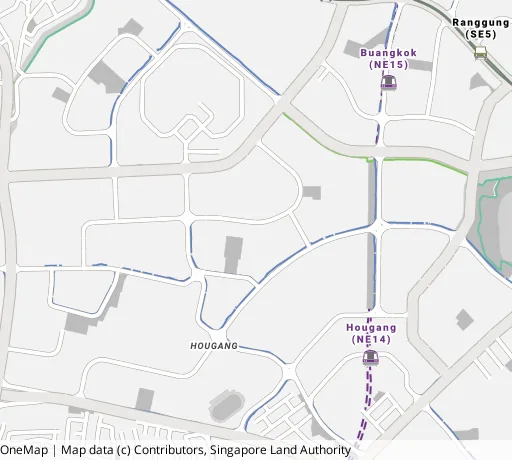 Map of the area around Blk 693 Hougang St 61 in Hougang, showing 400 m and 1 km rings and 6 primary schools within 1 km