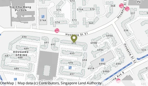 Location map of Blk 693 Hougang St 61, a HDB resale block in Hougang, Singapore