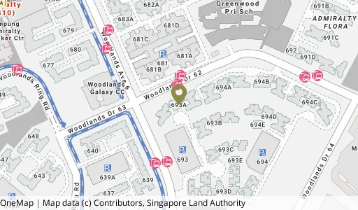 Location map of Blk 693A Woodlands Ave 6, a HDB resale block in Woodlands, Singapore