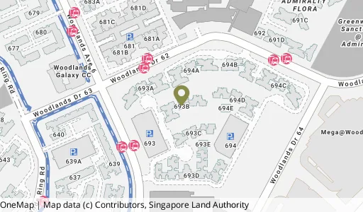 Location map of Blk 693B Woodlands Ave 6, a HDB resale block in Woodlands, Singapore