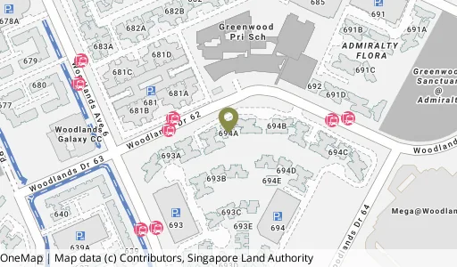 Location map of Blk 694A Woodlands Dr 62, a HDB resale block in Woodlands, Singapore