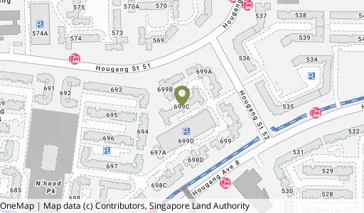 Location map of Blk 699C Hougang St 52, a HDB resale block in Hougang, Singapore