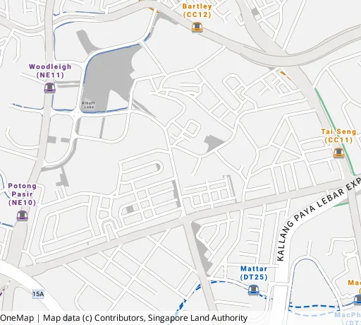 Map of the area around Blk 7 Upp Aljunied Lane in Toa Payoh, showing 400 m and 1 km rings and 2 primary schools within 1 km