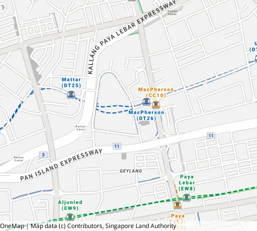 Map of the area around Blk 70 Circuit Rd in Geylang, showing 400 m and 1 km rings and 2 primary schools within 1 km