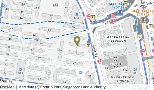Location map of Blk 70 Circuit Rd, a HDB resale block in Geylang, Singapore