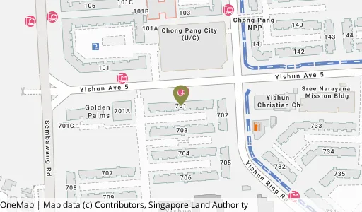 Location map of Blk 701 Yishun Ave 5, a HDB resale block in Yishun, Singapore