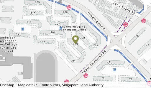 Location map of Blk 703 Hougang Ave 2, a HDB resale block in Hougang, Singapore