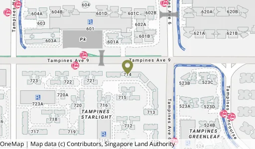 Location map of Blk 714 Tampines St 71, a HDB resale block in Tampines, Singapore