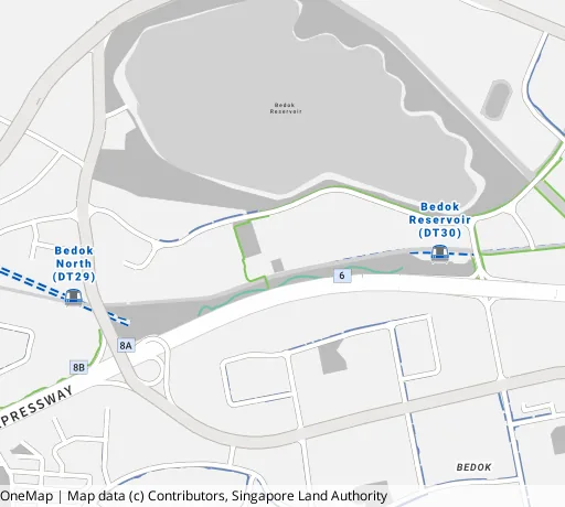 Map of the area around Blk 718 Bedok Reservoir Rd in Bedok, showing 400 m and 1 km rings and 2 primary schools within 1 km