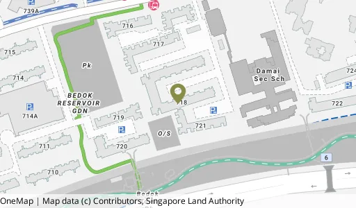 Location map of Blk 718 Bedok Reservoir Rd, a HDB resale block in Bedok, Singapore