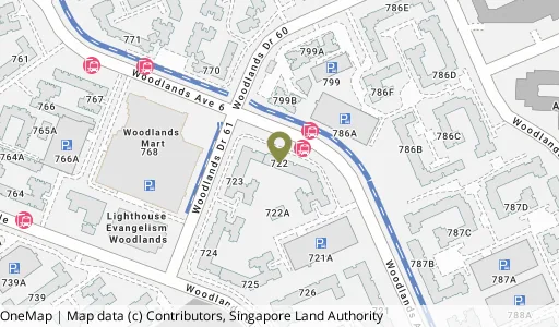 Location map of Blk 722 Woodlands Ave 6, a HDB resale block in Woodlands, Singapore