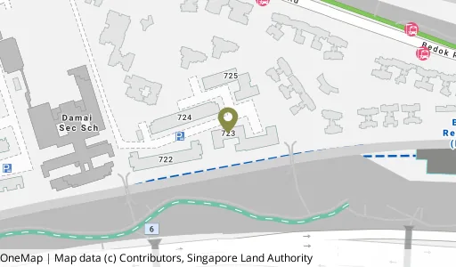 Location map of Blk 723 Bedok Reservoir Rd, a HDB resale block in Bedok, Singapore