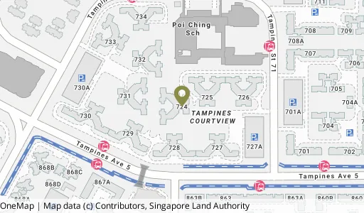 Location map of Blk 724 Tampines St 71, a HDB resale block in Tampines, Singapore