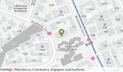 Location map of Blk 727 Woodlands Circle, a HDB resale block in Woodlands, Singapore