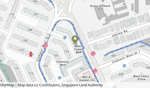 Location map of Blk 728 Clementi West St 2, a HDB resale block in Clementi, Singapore