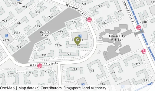 Location map of Blk 728 Woodlands Circle, a HDB resale block in Woodlands, Singapore