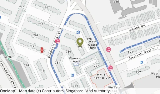 Location map of Blk 729 Clementi West St 2, a HDB resale block in Clementi, Singapore