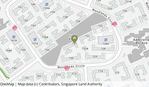 Location map of Blk 731 Woodlands Circle, a HDB resale block in Woodlands, Singapore