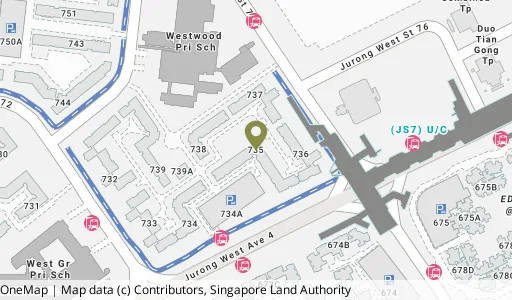 Location map of Blk 735 Jurong West St 75, a HDB resale block in Jurong West, Singapore
