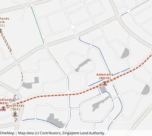 Map of the area around Blk 736 Woodlands Circle in Woodlands, showing 400 m and 1 km rings and 7 primary schools within 1 km
