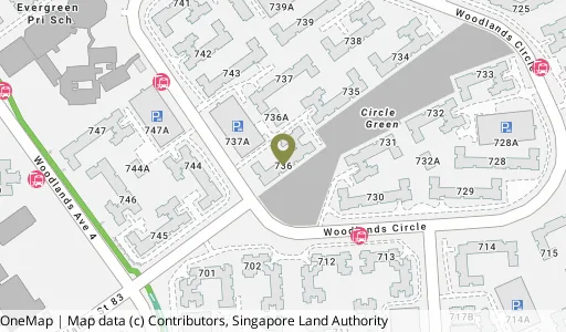 Location map of Blk 736 Woodlands Circle, a HDB resale block in Woodlands, Singapore