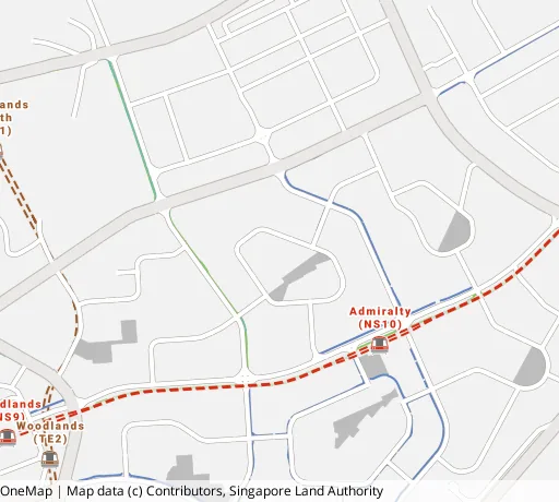 Map of the area around Blk 739 Woodlands Circle in Woodlands, showing 400 m and 1 km rings and 5 primary schools within 1 km