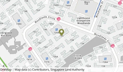 Location map of Blk 739 Woodlands Circle, a HDB resale block in Woodlands, Singapore