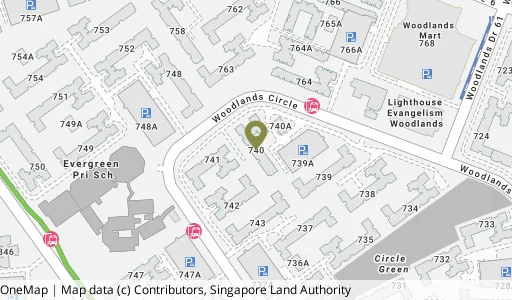 Location map of Blk 740 Woodlands Circle, a HDB resale block in Woodlands, Singapore
