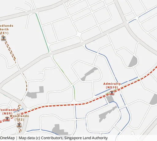 Map of the area around Blk 743 Woodlands Circle in Woodlands, showing 400 m and 1 km rings and 6 primary schools within 1 km