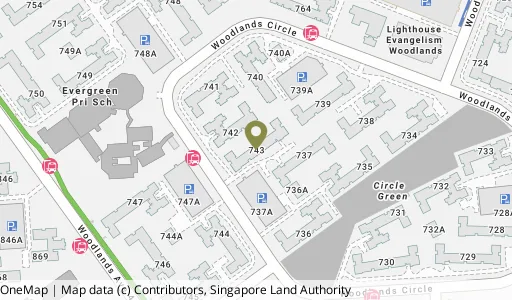 Location map of Blk 743 Woodlands Circle, a HDB resale block in Woodlands, Singapore