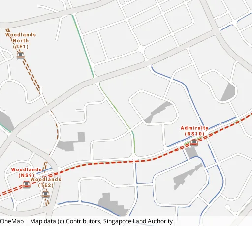 Map of the area around Blk 747 Woodlands Circle in Woodlands, showing 400 m and 1 km rings and 6 primary schools within 1 km