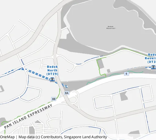 Map of the area around Blk 748B Bedok Reservoir Cres in Bedok, showing 400 m and 1 km rings and 1 primary school within 1 km