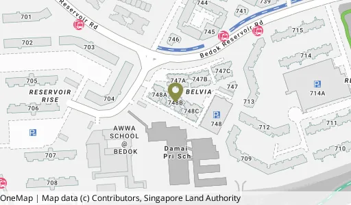 Location map of Blk 748B Bedok Reservoir Cres, a HDB resale block in Bedok, Singapore