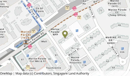 Location map of Blk 75 Marine Dr, a HDB resale block in Marine Parade, Singapore