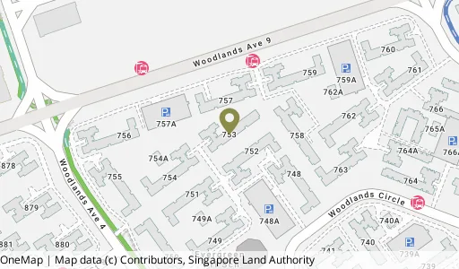 Location map of Blk 753 Woodlands Circle, a HDB resale block in Woodlands, Singapore