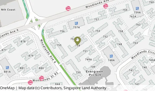 Location map of Blk 754 Woodlands Circle, a HDB resale block in Woodlands, Singapore