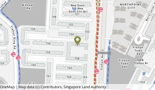Location map of Blk 757 Yishun St 72, a HDB resale block in Yishun, Singapore