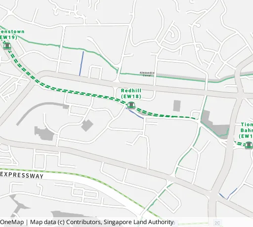 Map of the area around Blk 75C Redhill Rd in Bukit Merah, showing 400 m and 1 km rings and 2 primary schools within 1 km