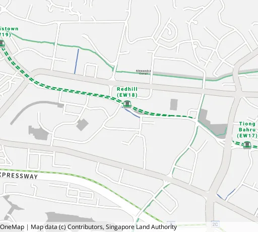 Map of the area around Blk 76A Redhill Rd in Bukit Merah, showing 400 m and 1 km rings and 2 primary schools within 1 km