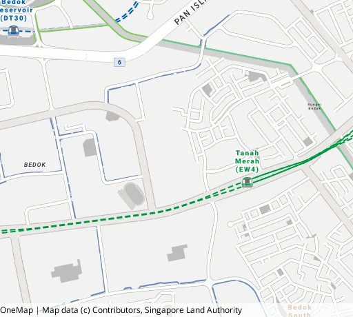 Map of the area around Blk 77 Bedok Nth Rd in Bedok, showing 400 m and 1 km rings and 3 primary schools within 1 km